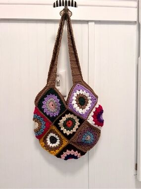 Handmade Granny Square Crochet Tote Bag 12X10”